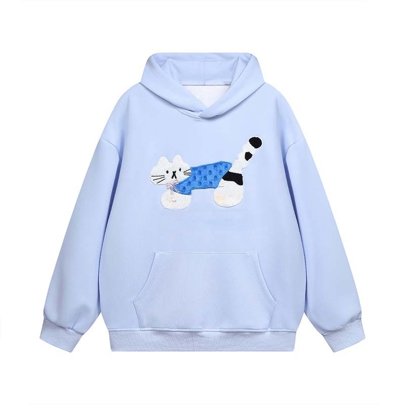 Relaxed Fit Blue Cat Sweat Hoodie