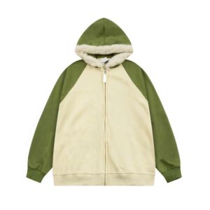 Street Style Green Fleece Panel Hoodie