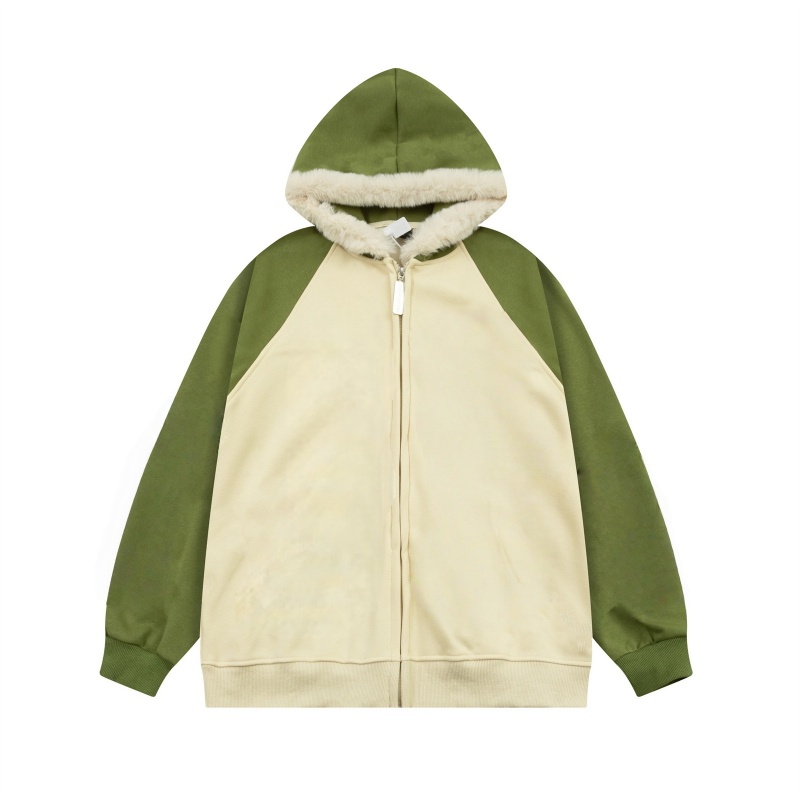 Street Style Green Fleece Panel Hoodie