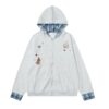 Puppy Embroidery Plaid Hoodie — Light Gray