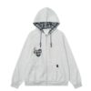 Zip-Up Plaid Layering Hoodie — Light Gray