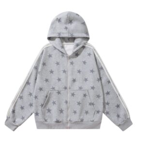 "Sweet & Edgy" Style All-Over Star Print Hoodie — Grey