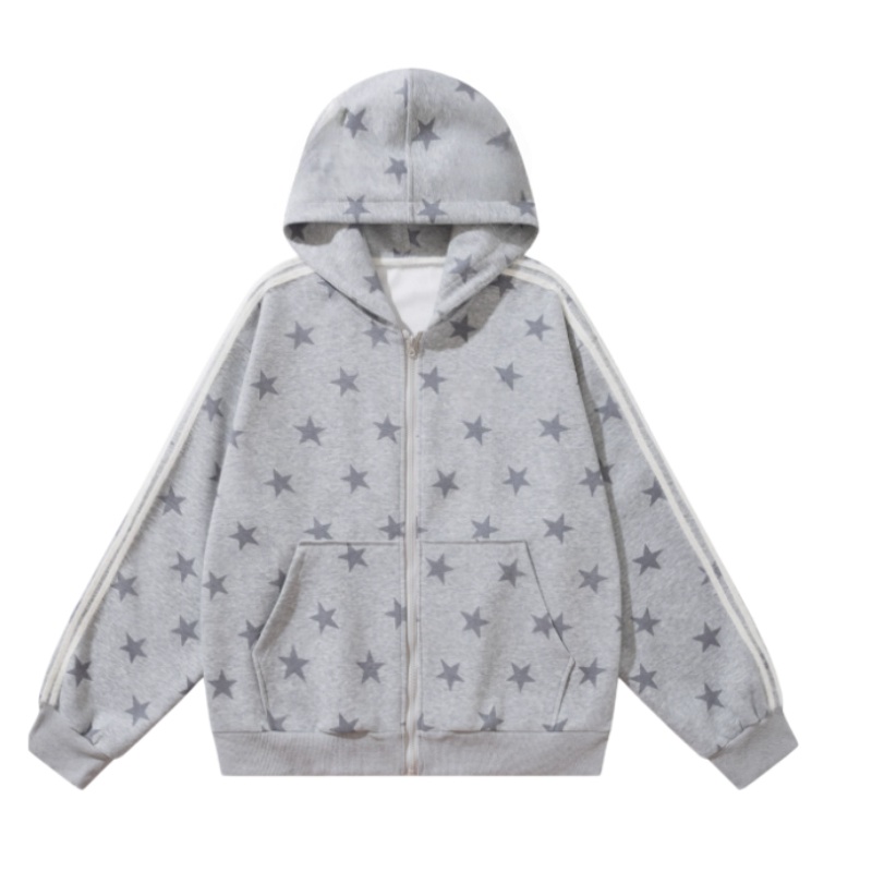 "Sweet & Edgy" Style All-Over Star Print Hoodie — Grey