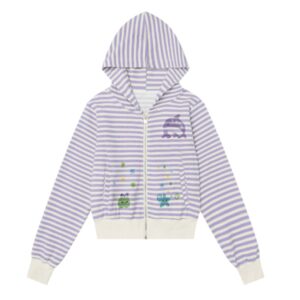 Graffiti Dolphin Print Striped Lightweight Hoodie — Purple
