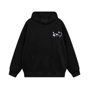 Black Oversized Floral Embroidered Hoodie