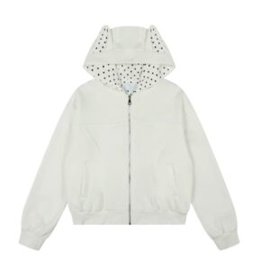 Polka Dot Zip-Up Hoodie — White